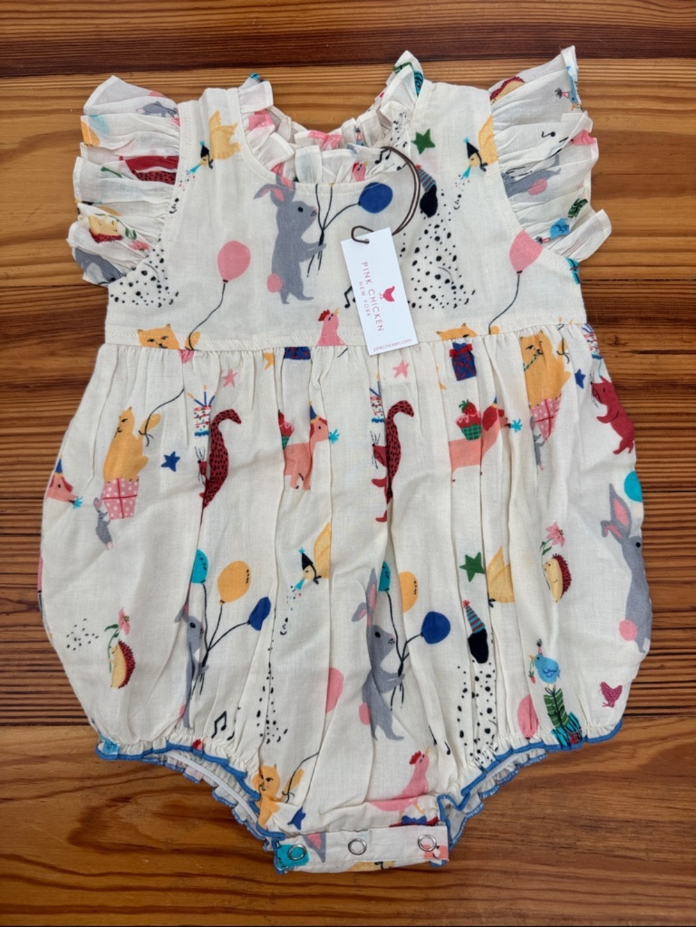 NWT Pink Chicken Jennifer Bubble birthday Cream Animal Balloon Baby Romper